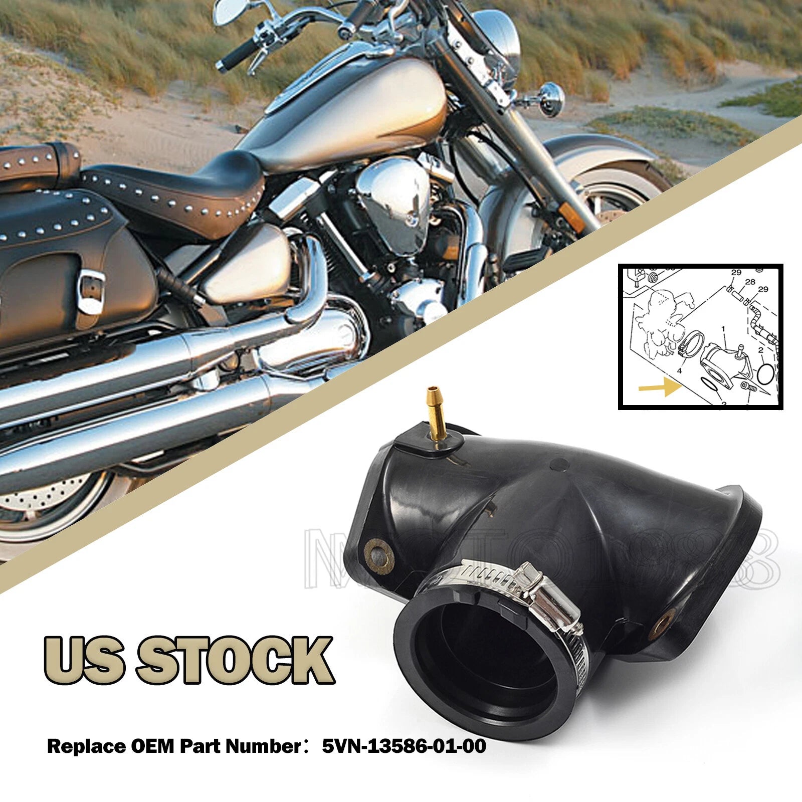 Carburetor Intake Manifold Boot for Yamaha Road Star 1700 XV1700 (2004–2007)