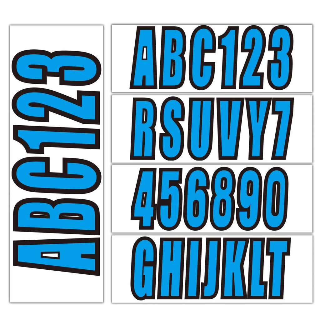 4-Pack Custom 3" Blue Boat Registration Numbers & Letters Stickers