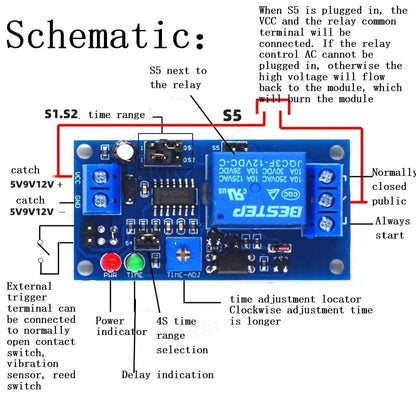 12V Normally Open Trigger Delay Relay Module for Automotive Applications