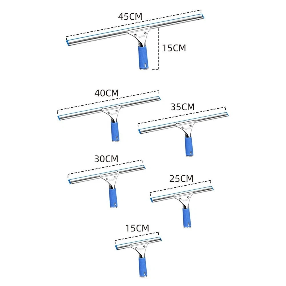 Blue Glass Scraper Squeegee with Stainless Steel Frame and Ergonomic Handle