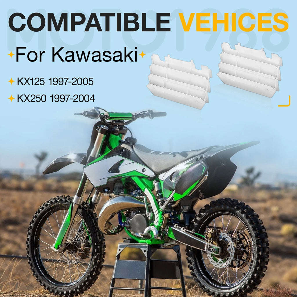 2 Radiator Louvers Guards for Kawasaki KX125 KX250 (1997–2004) 14037-1310-RZ White