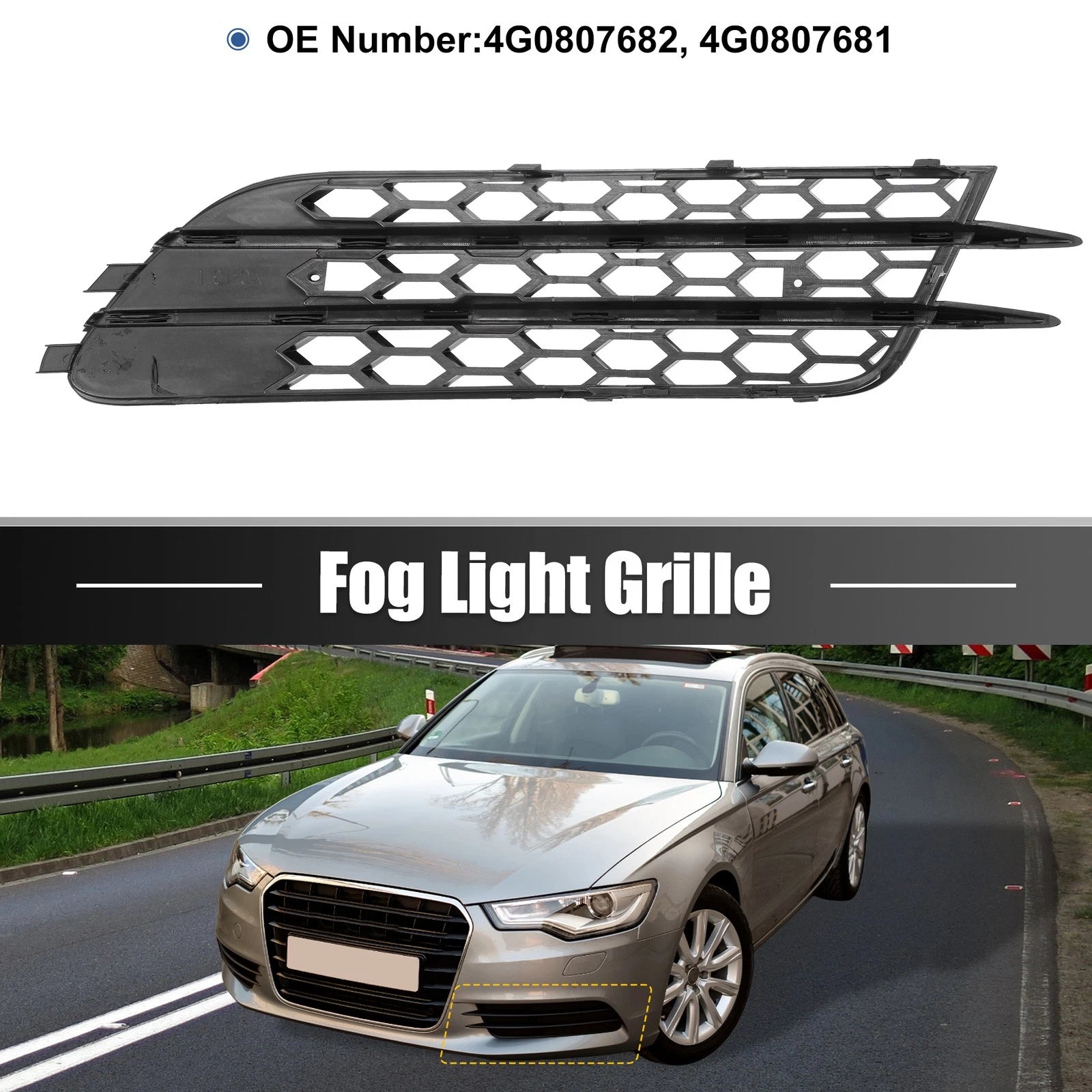 Front Fog Light Mesh Honeycomb Grill Cover for Audi A6 C7 (2012–2015)