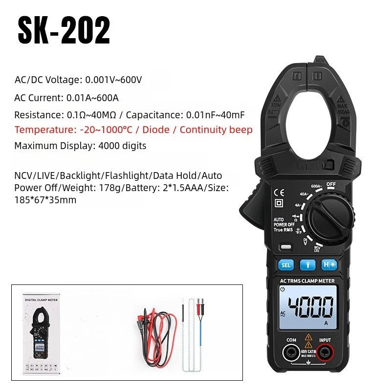 Electrician Clamp Meter Multimeter with Non Contact Voltage and Flashlight