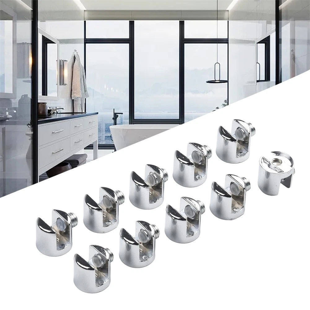 10pcs Glass Shelf Support Clamp Brackets for Chrome Shelves (6-8mm)