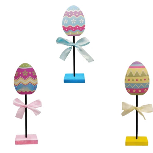 Decorative Wooden Easter Eggs Set of 3 with Bright Bows
