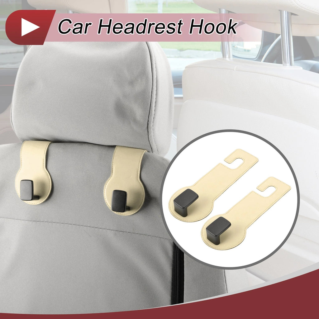 2pcs Universal Car Seat Headrest Hook for Purses and Bags (Beige)