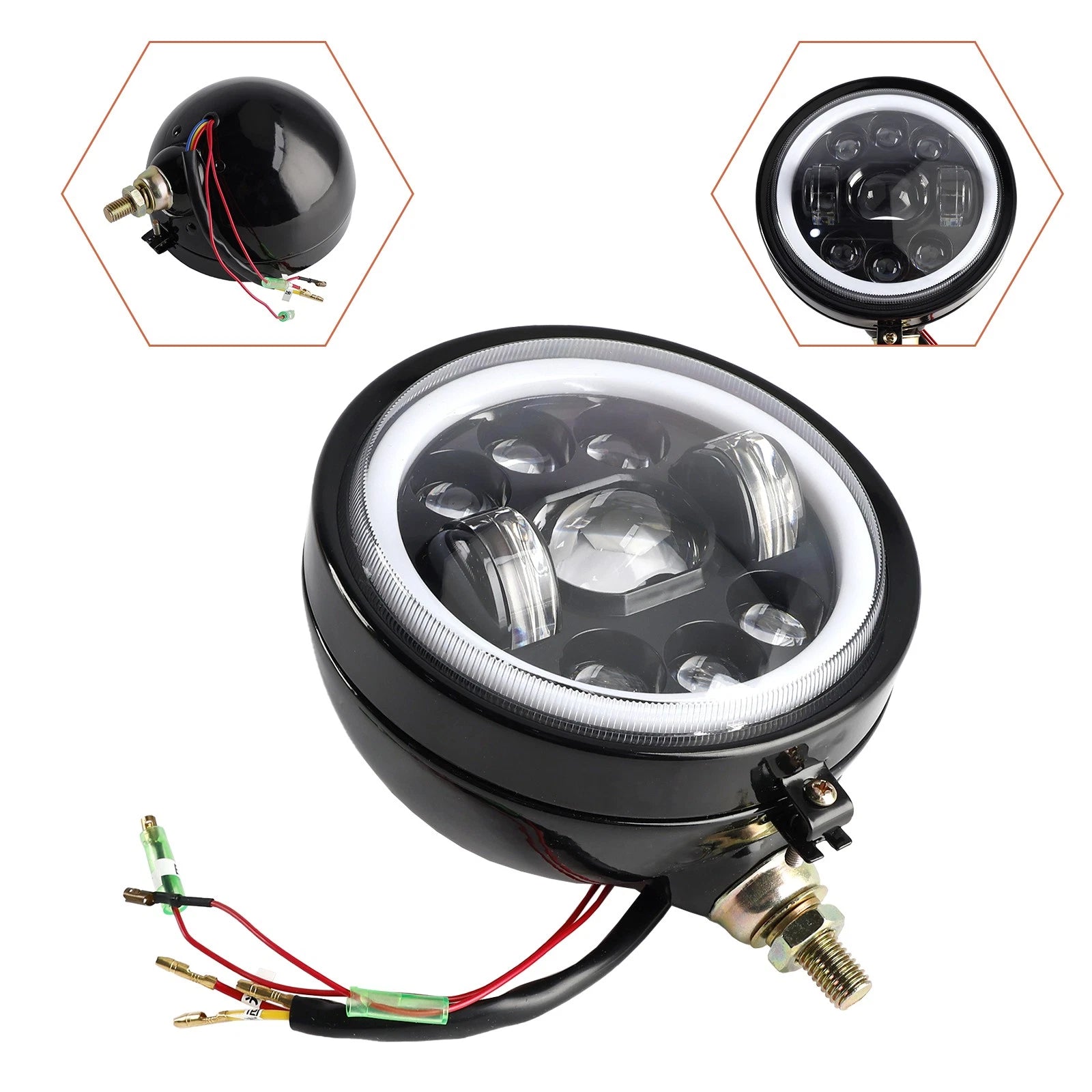 9-Bulb Fog Lamp Headlight 5.75" Black for Racer Bobber Chopper