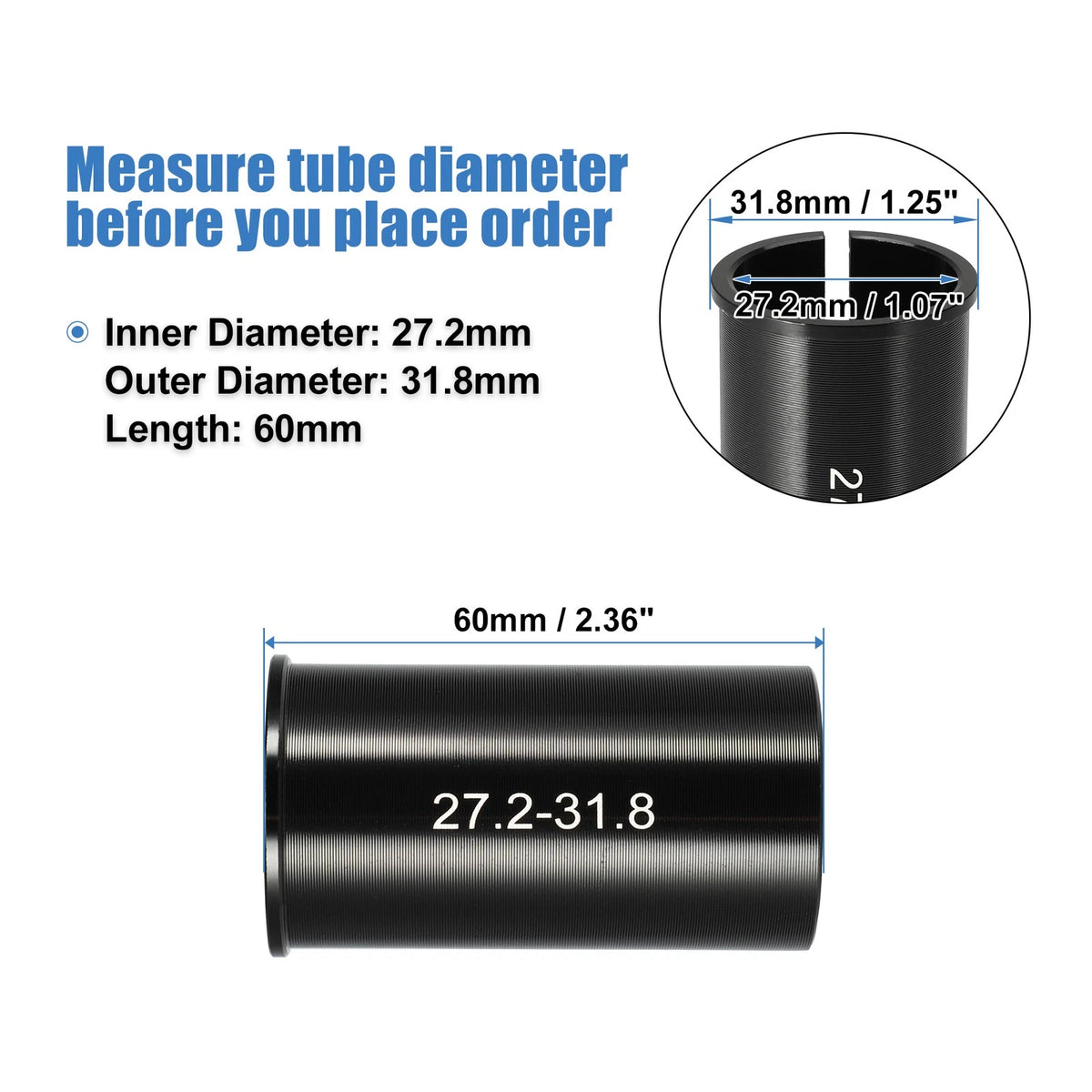 Bicycle Seat Post Adapter Reducing Sleeve 27.2 to 31.8mm for Universal Fit