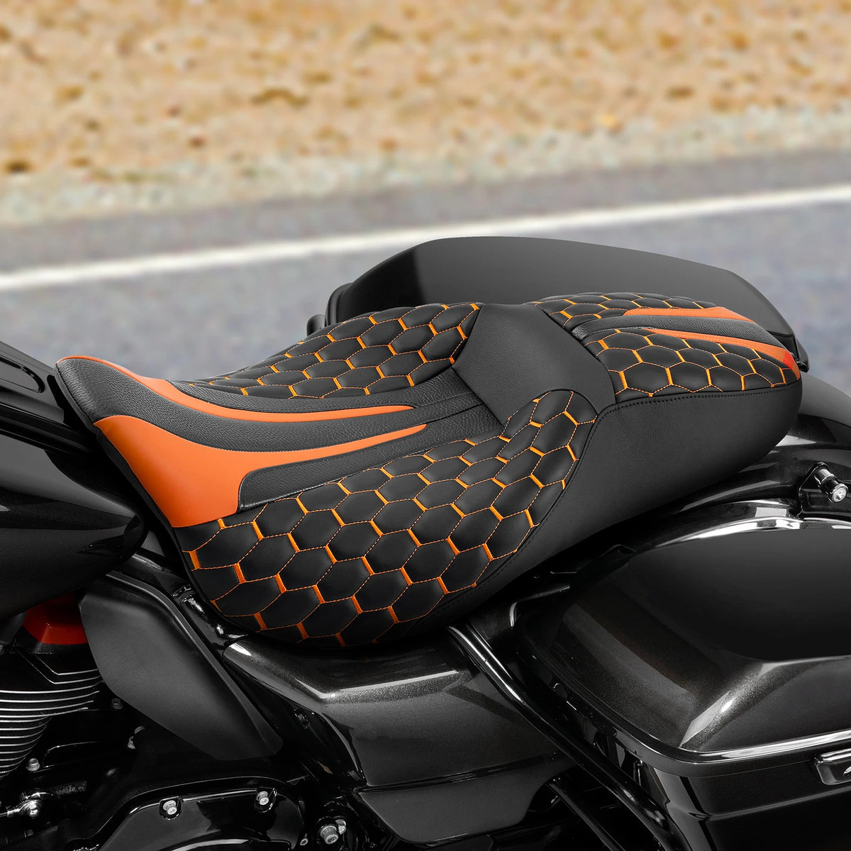 Gel Seat for Harley Touring Road Glide (2009–2023) - Black Orange