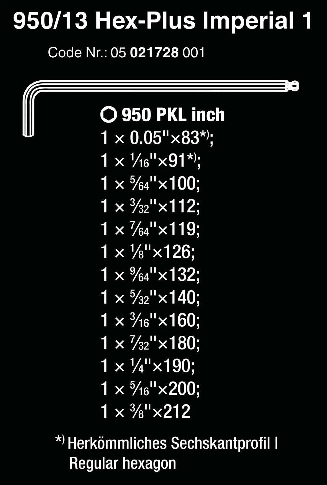 13 Piece L-Key Hex Set for Wera (05021728001)