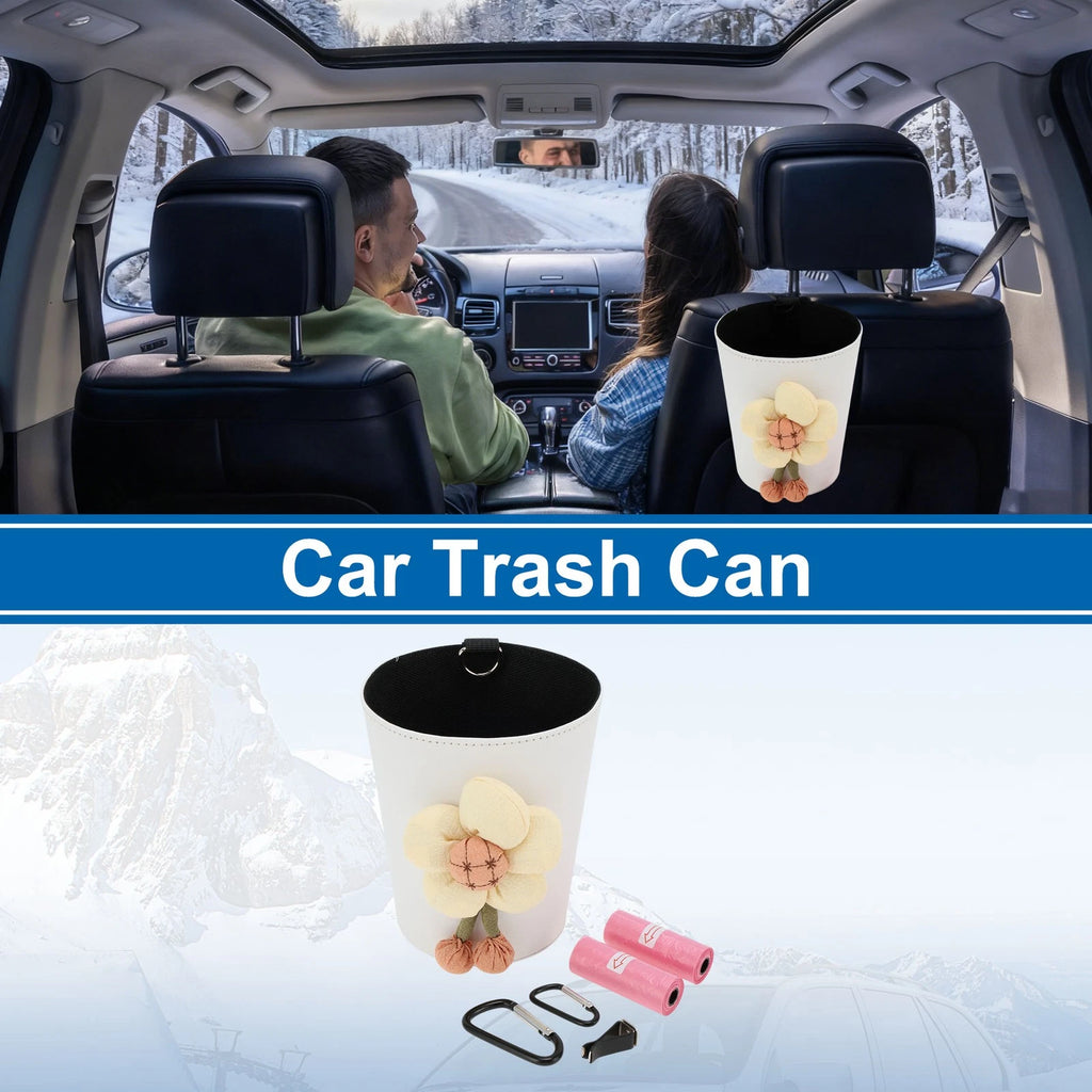 Car Trash Can Oval for Universal Fit (1 Pc) - Seat Back Hook, White