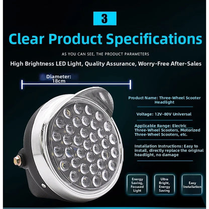LED Motorcycle Headlight for High Low Beam Lighting