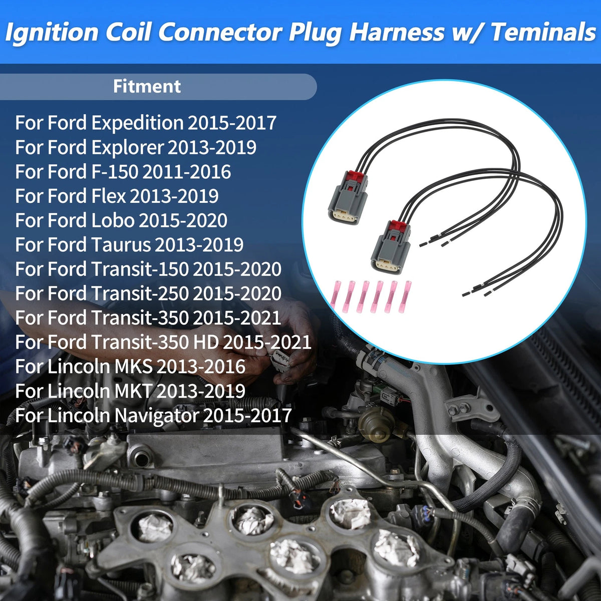 2Pcs Ignition Coil Connector Plug Harness for Ford Flex (2013–2019) No.CU2Z14S411A FA
