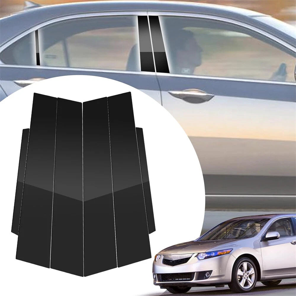 Set of 6 Glossy Piano Black Pillar Post Covers for Acura TSX (2009–2014)