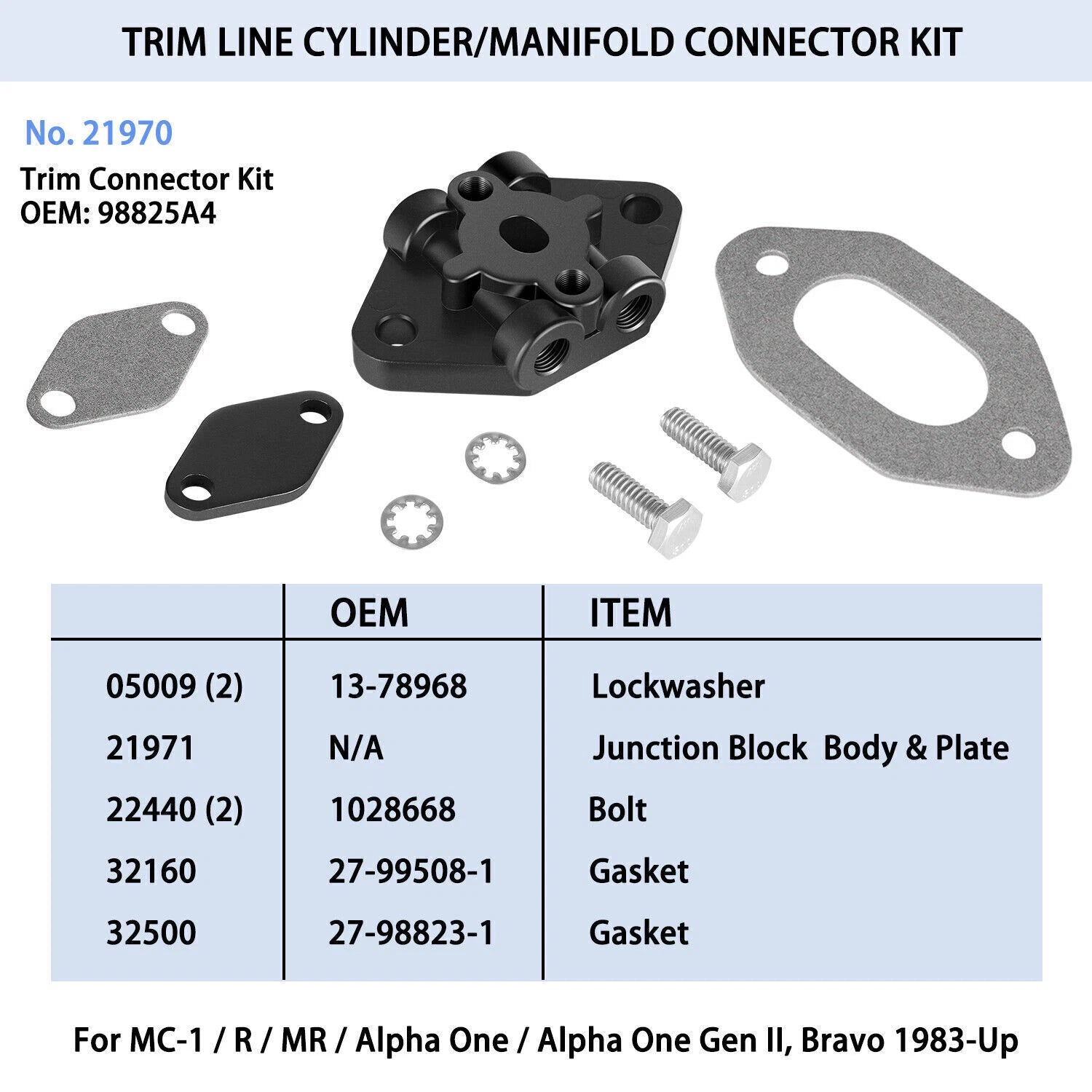 Trim Connector Kit #21970 for Mercruiser Alpha Bravo Drives (Replace 98825A4)