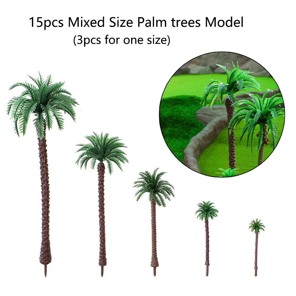 15pc Palm Tree Model Scenery for Train Railroad Landscape