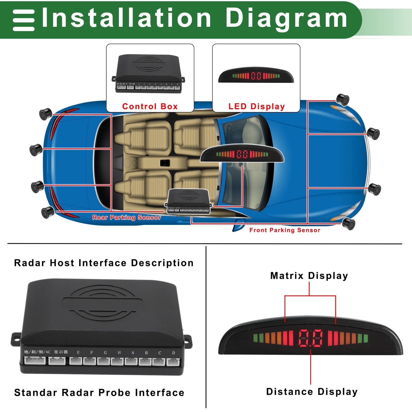 Reverse Backup Radar System for - 8 Parking Sensors