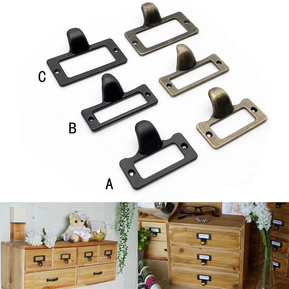 6pc Metal Alloy Drawer Cabinet Label Tag Holder Frame Pull Handle