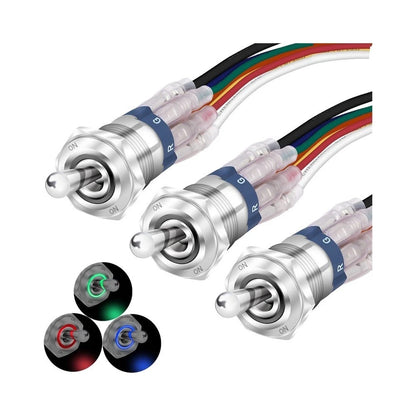3PCS RGB Waterproof Toggle Switch with LED Indicator for Marine Automotive