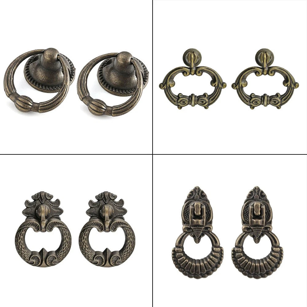 2X Vintage Door Pull Handle Cabinet Drawer Ring Knob