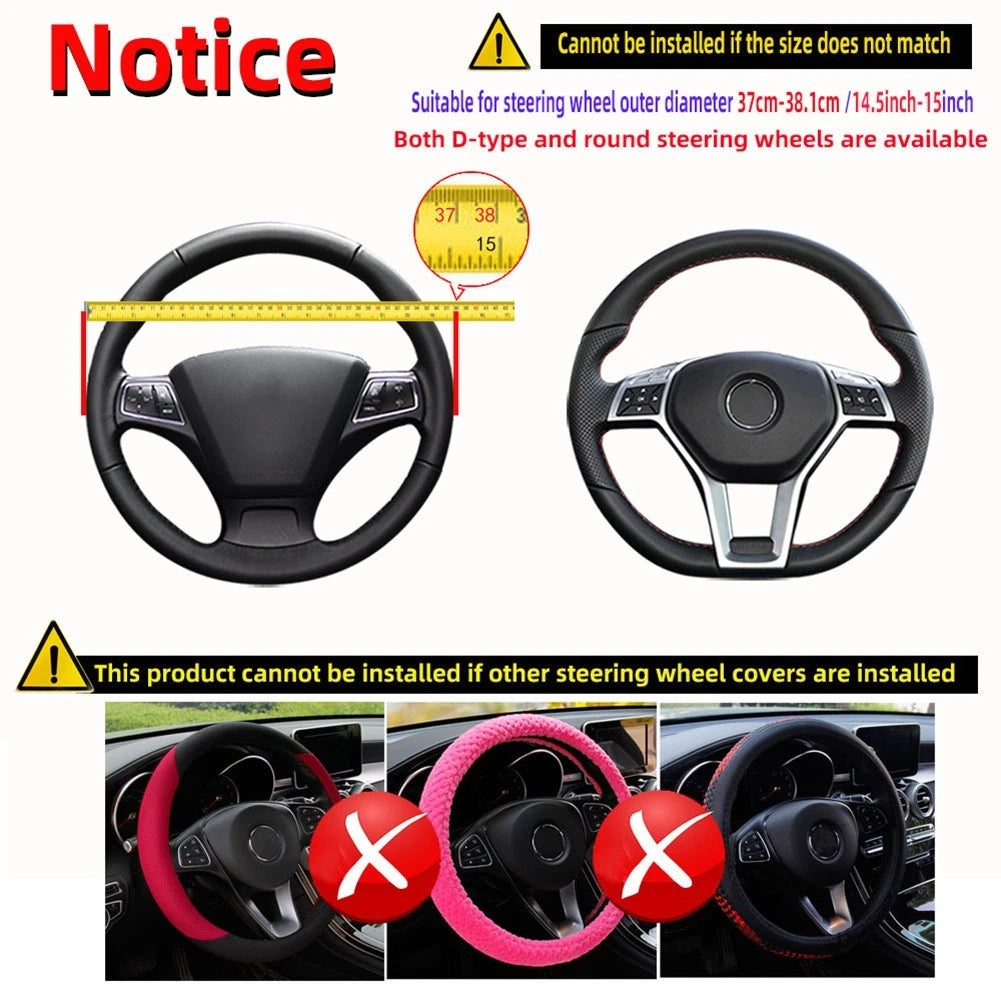 PU Leather Steering Wheel Cover for Standard Sizes (Universal Fit)