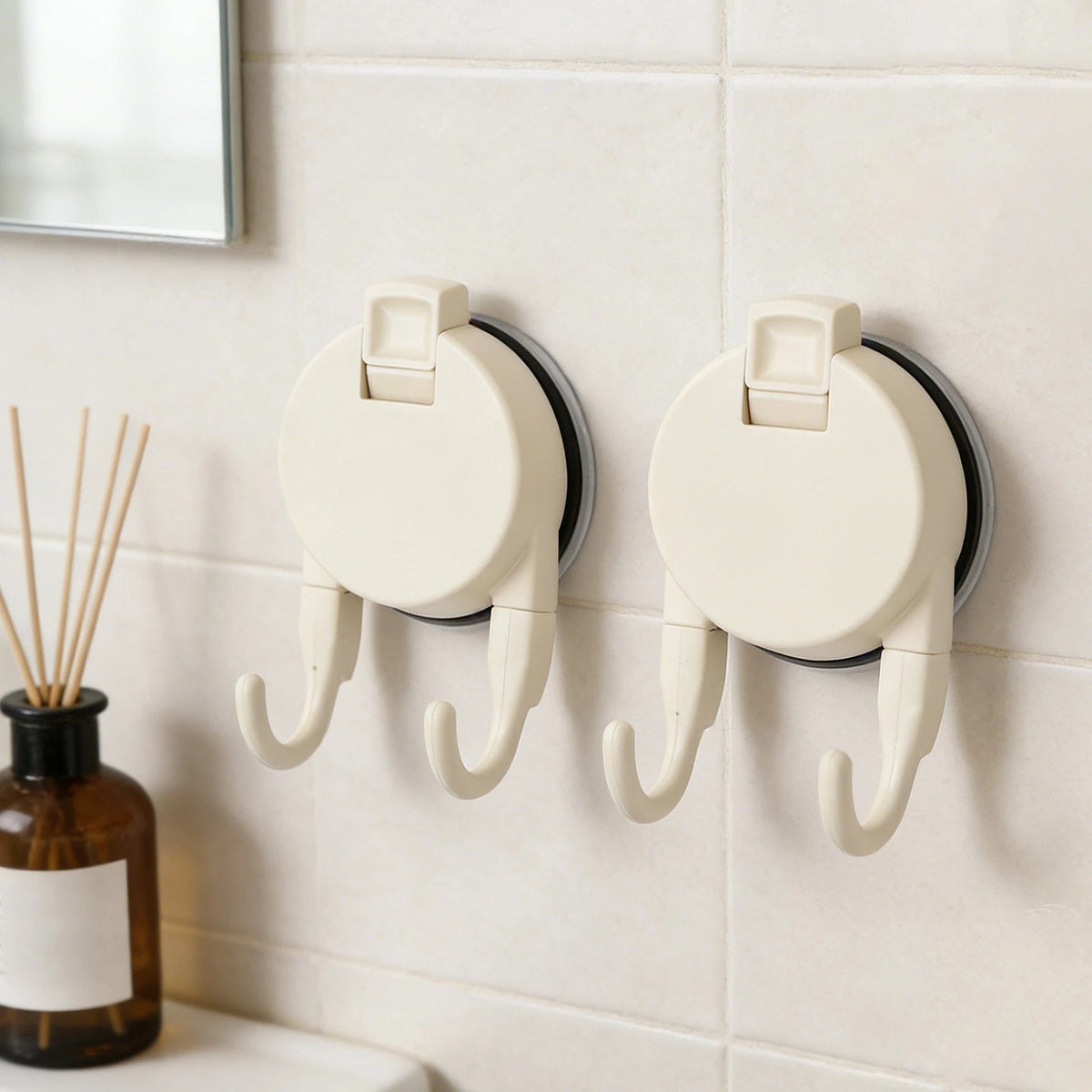 Double Hook with Easy Install Suction Cup for Kitchen and Bathroom Walls