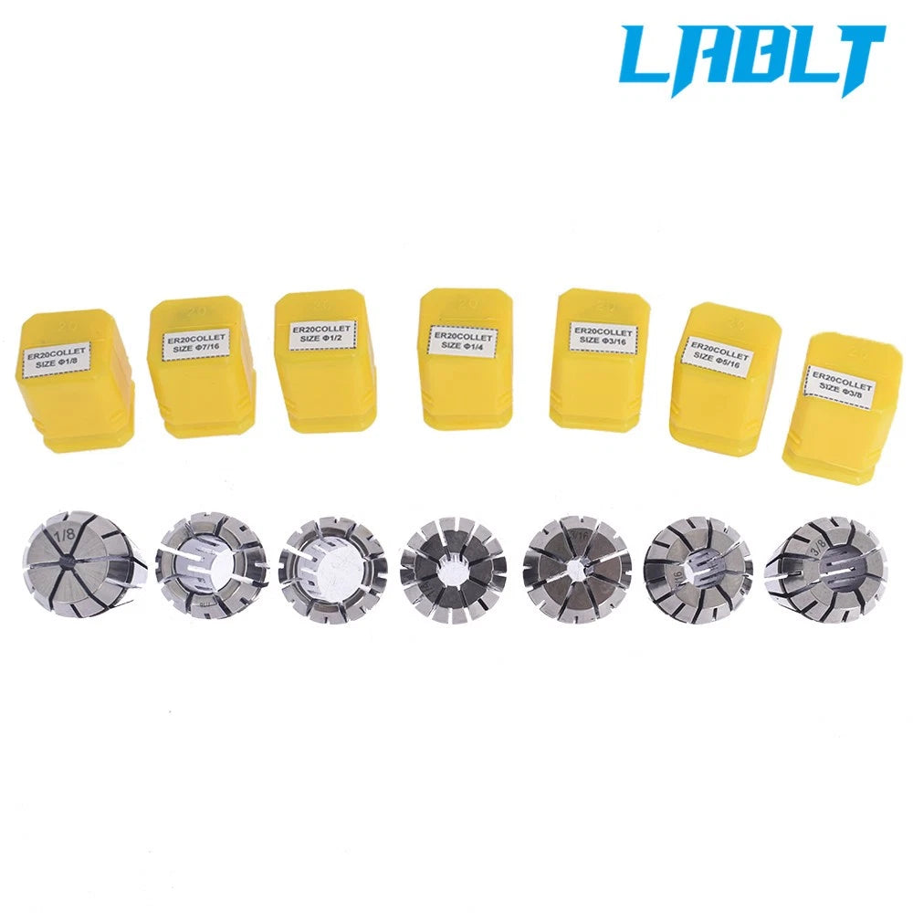 7Pcs ER20 Spring Collet Set 1/8''-1/2'' for CNC Lathe Engraving Machine