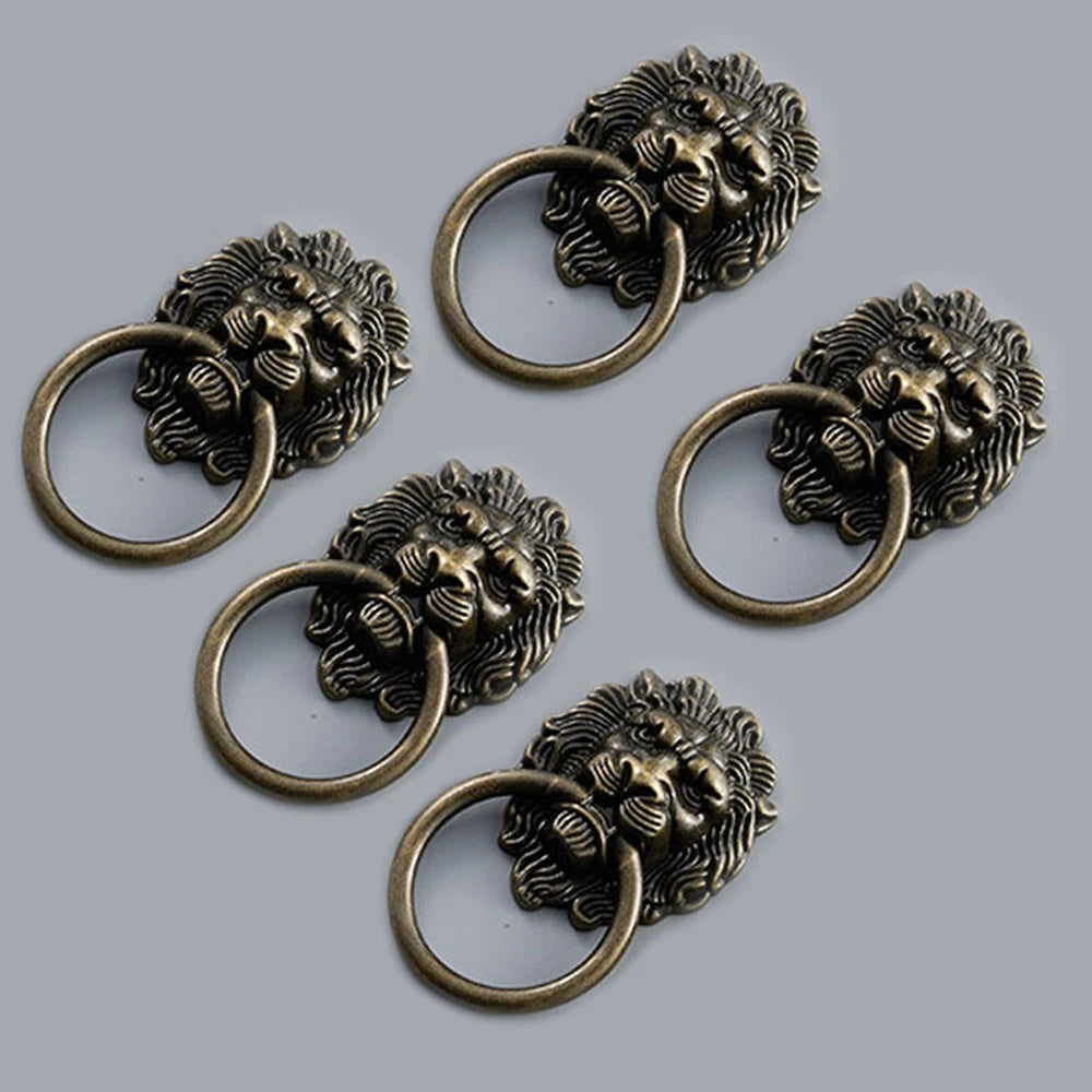 Set of 5 Antique Lion Head Pull Handles for Cabinet Drawer Furniture