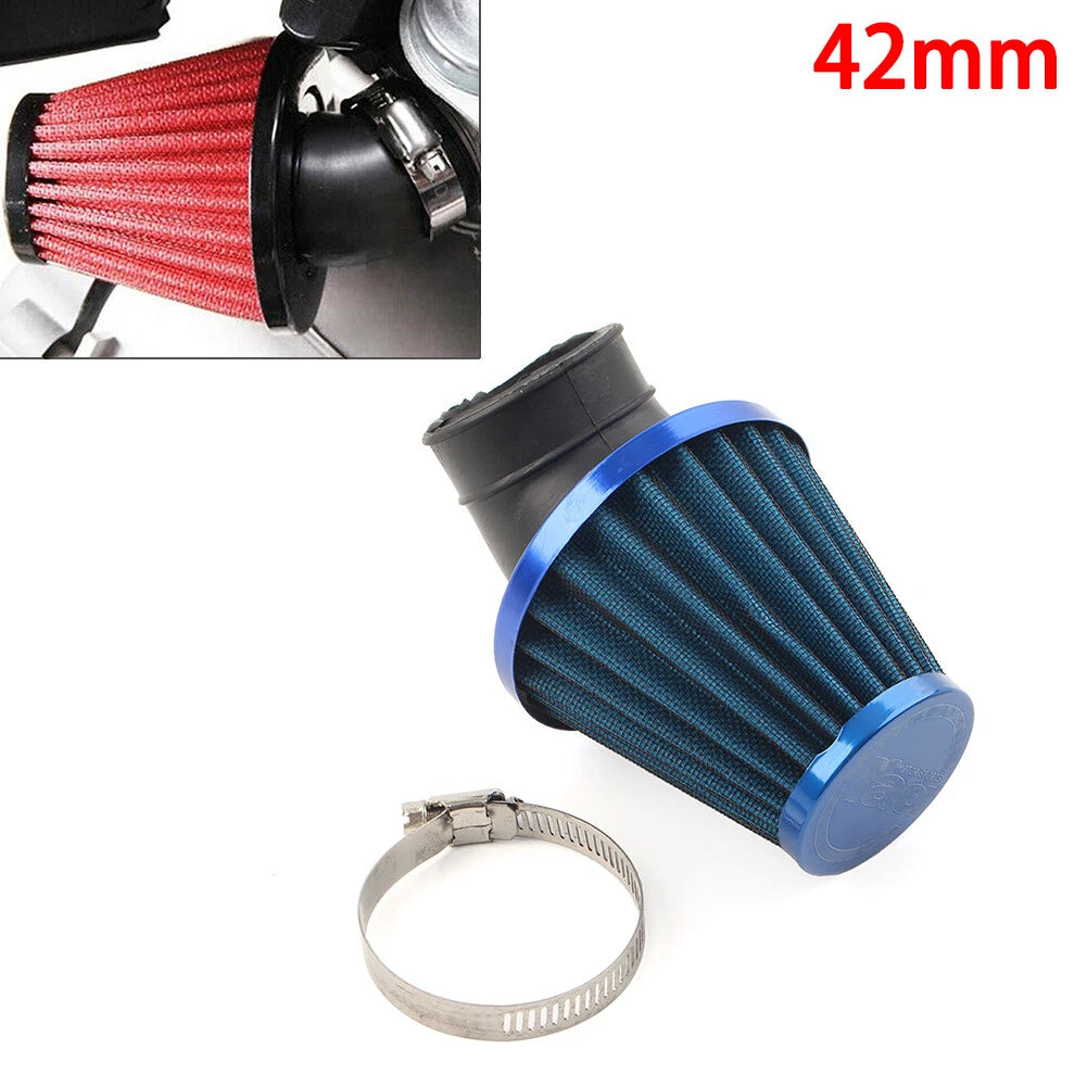 42mm Air Intake Filter Cleaner Rubber Bend Inlet Stainless Steel Mesh Blue mo