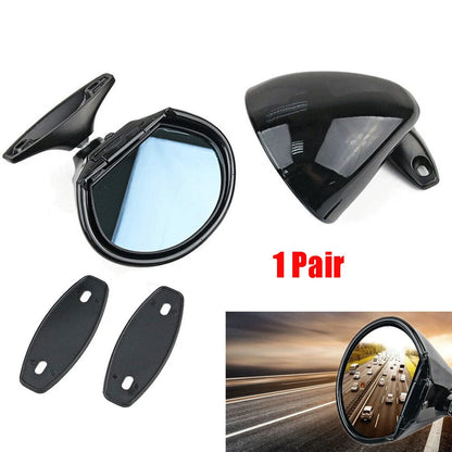 Pair Vintage Classic Car Door Wing Rear View Side Mirrors Black Shell Blue Glass