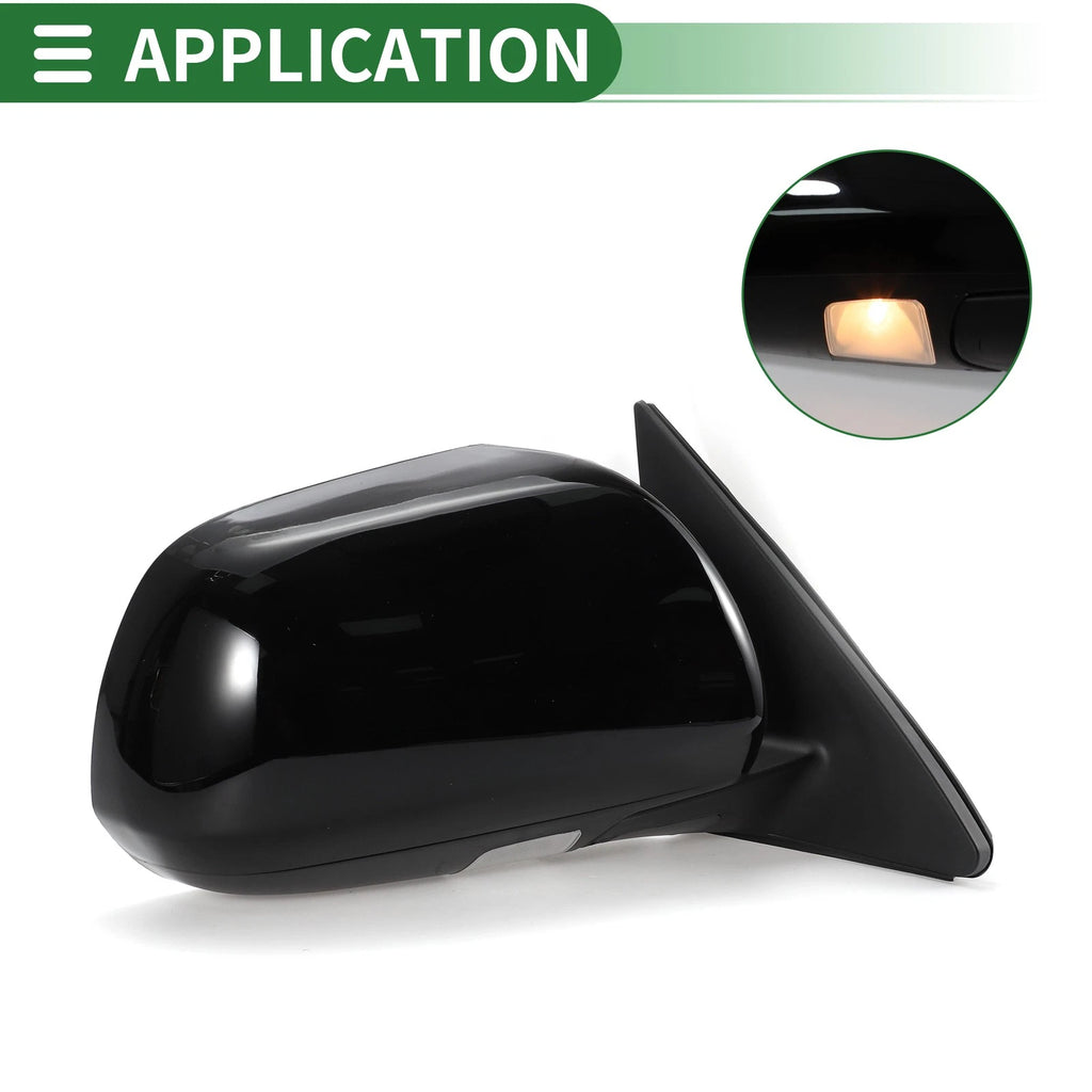 Right Side Door Mirror Manual Folding Gloss Black for Toyota Highlander (2008–2013)