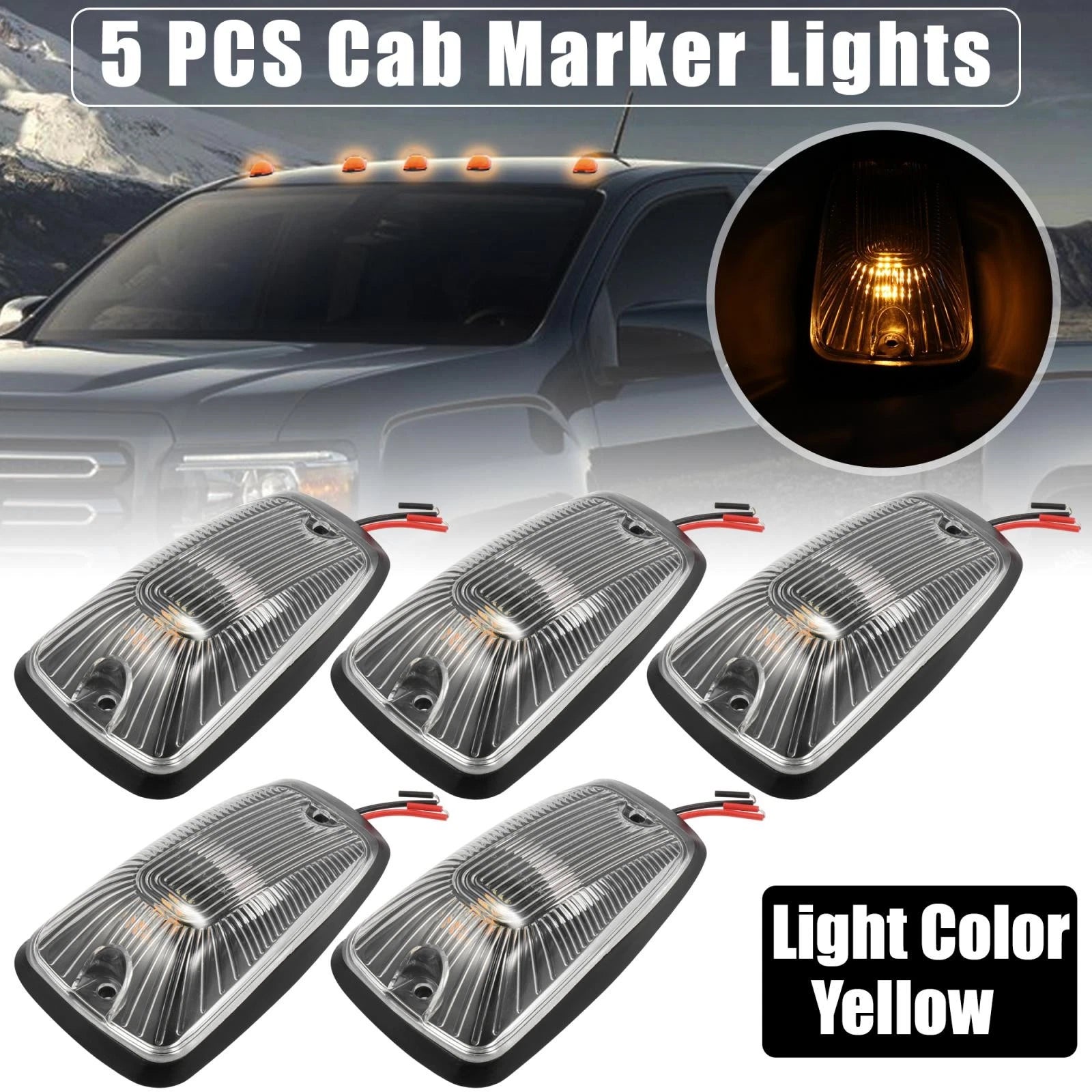 5pc Top Cab Marker Light Clear Lens Replacement for Chevrolet K2500 (1998–2000)