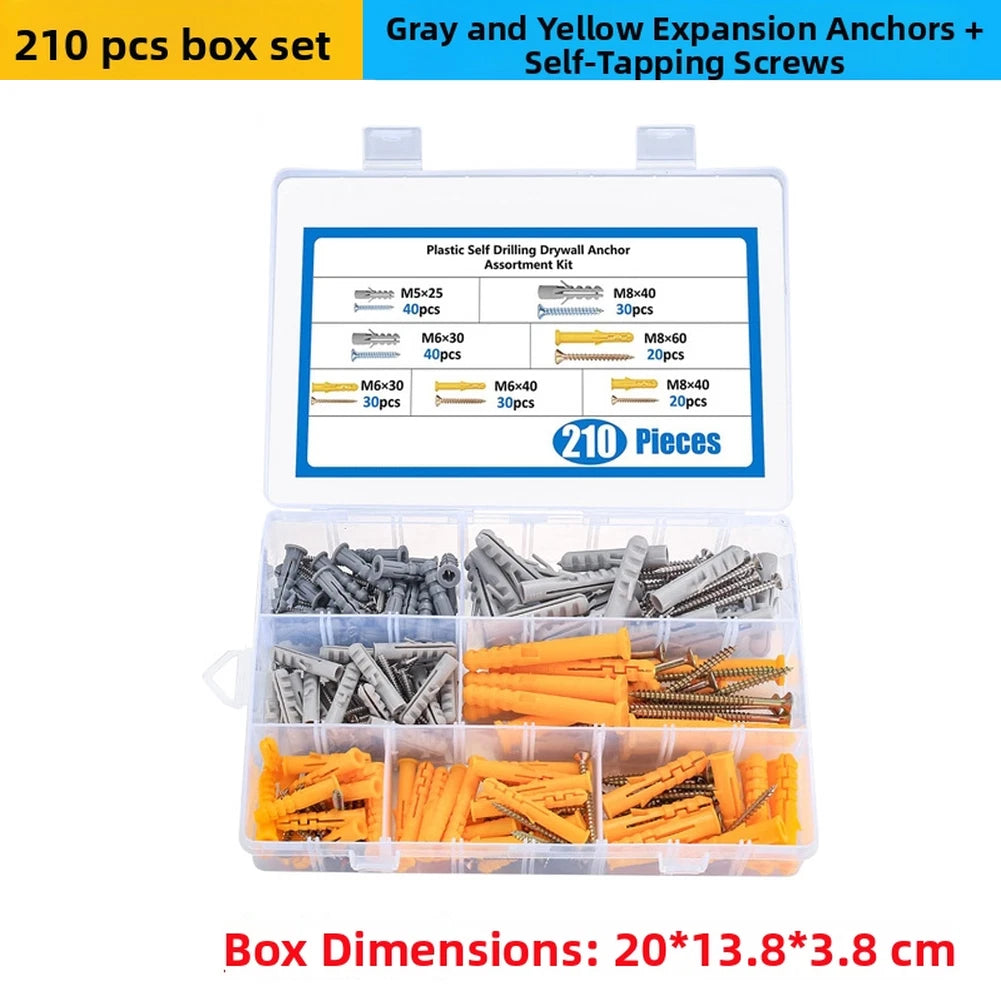 Set of 210 Galvanized Screws and PE Plastic Anchors for Secure Fastening