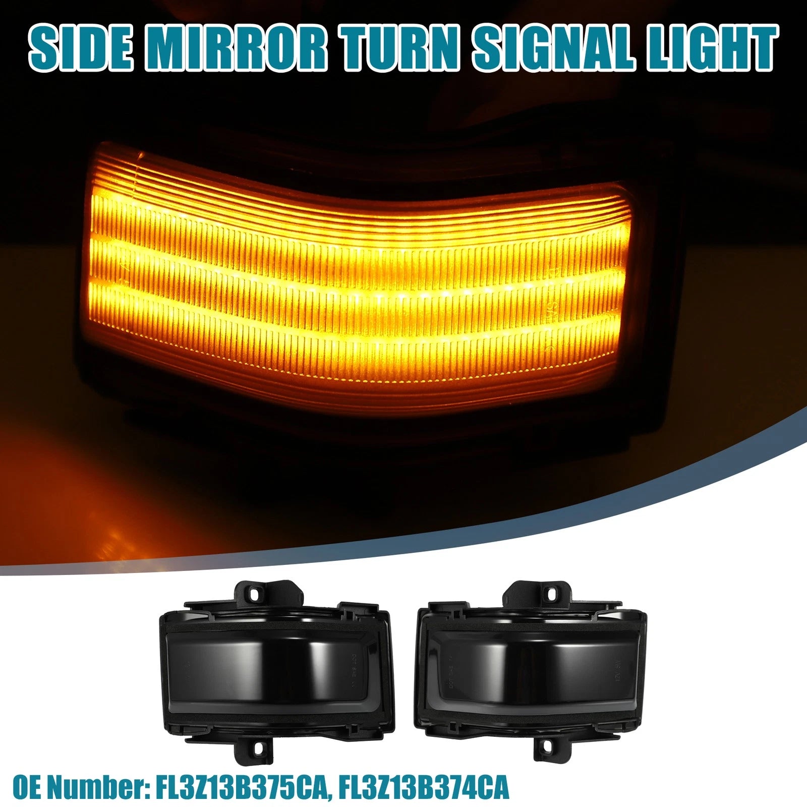 Side Mirror Turn Signal Light Replacement for Ford Black (2010–2014)