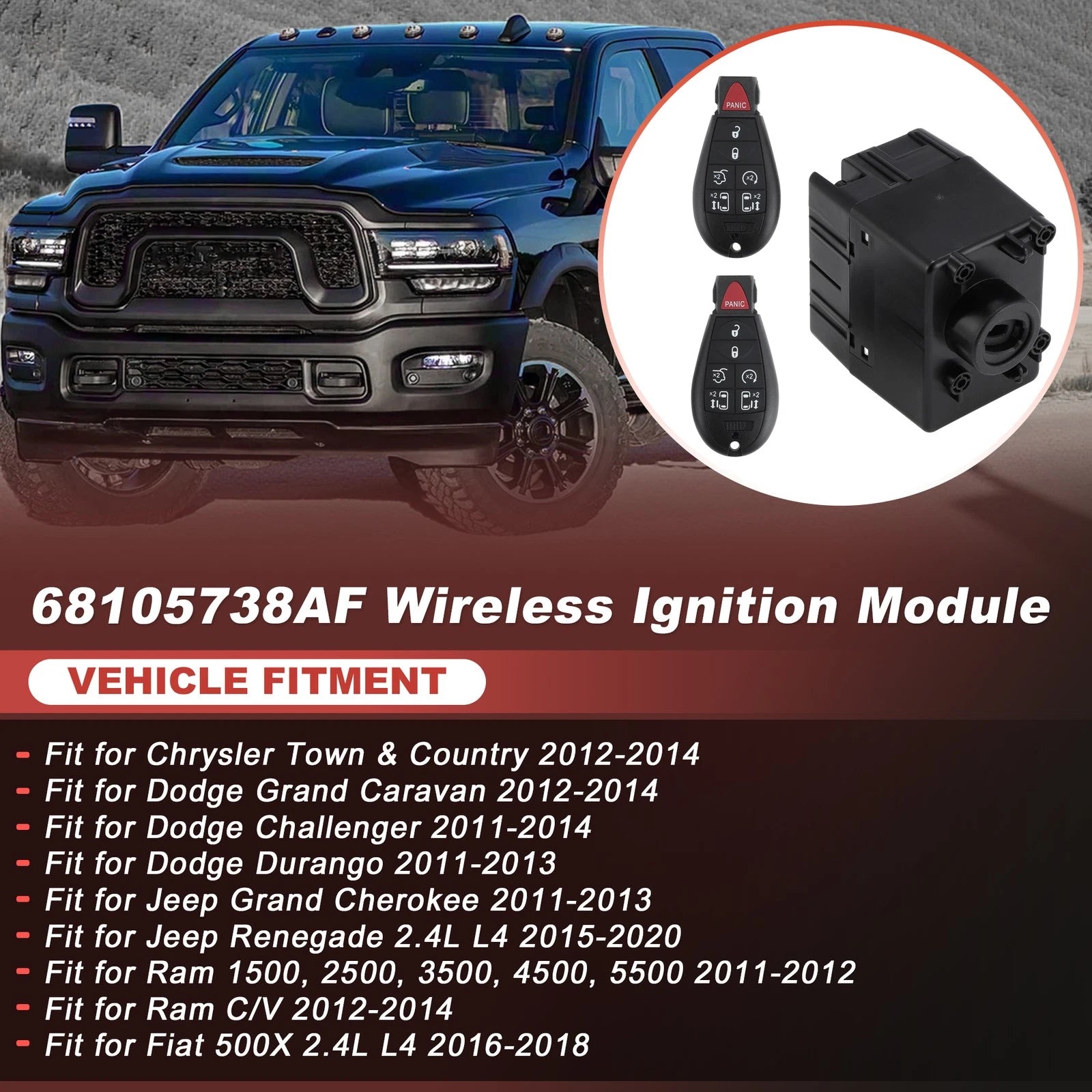 Ignition Module Switch with Key Fob for Ram 1500 2500 3500 (2011–2012)