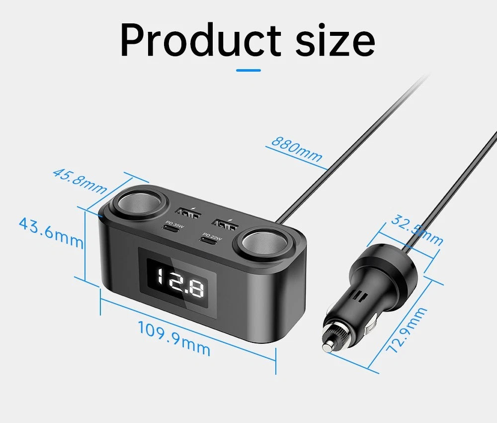 Fast 100W Car Charger with 4 USB Ports for Universal Use (2010–2023)