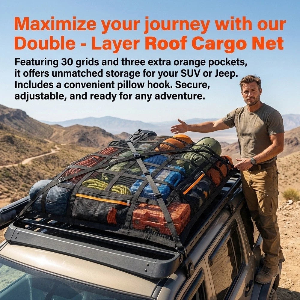 Roof Storage Net for SUV (90 x 65 cm, Double Layer, Zipper)