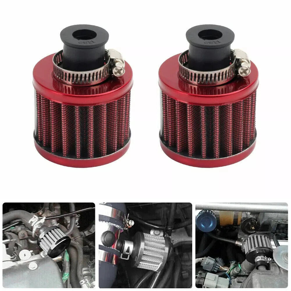 2Pcs Red Air Intake Filter for Turbo Vent Crankcase Breather Valve Cover (12mm)