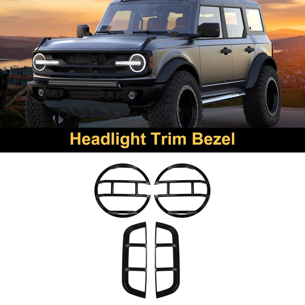 Front Left Right Headlight Trim Bezel Gloss Black for Ford Bronco (2021–2023)