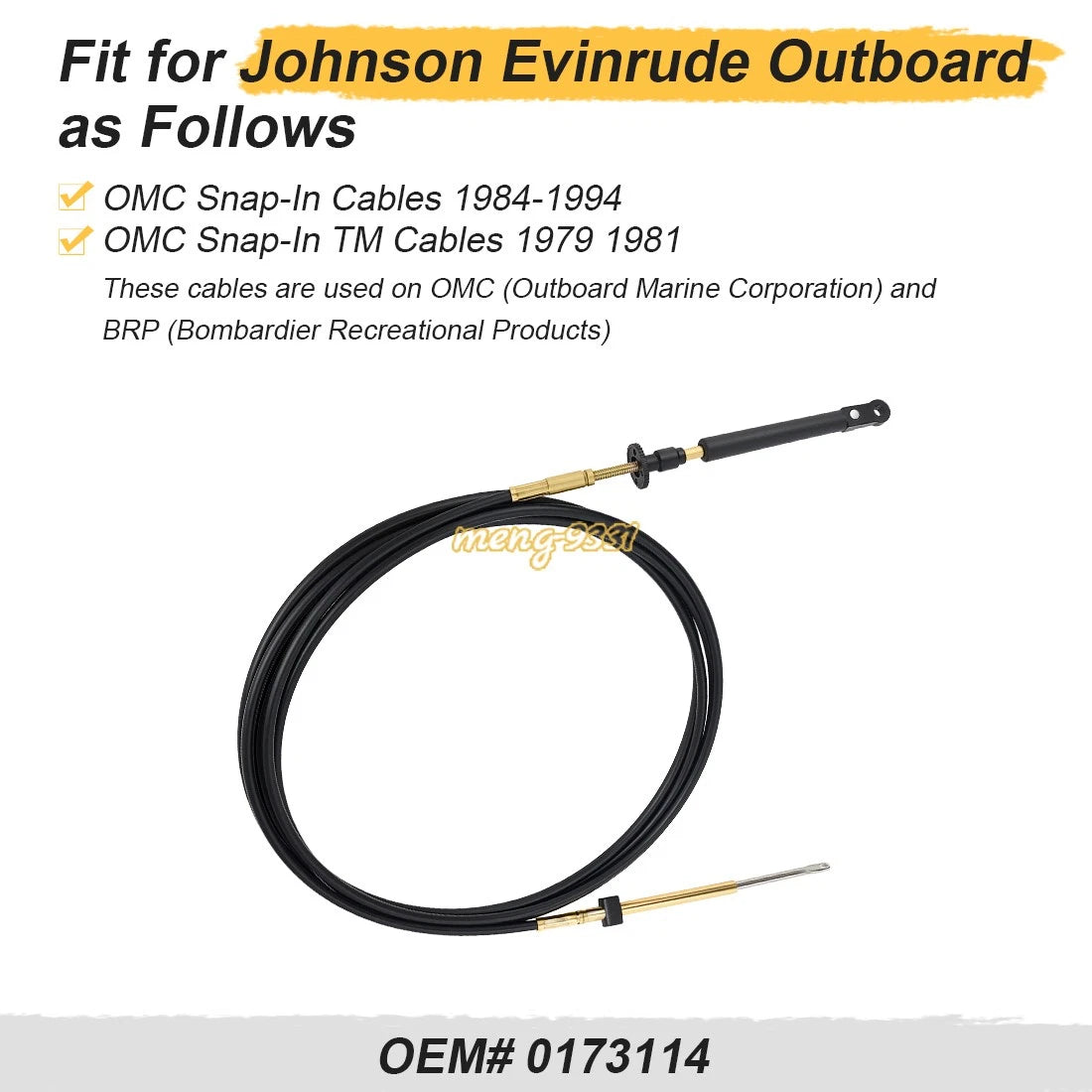 Snap-In Control Cable for Johnson Evinrude OMC TM (0173114)