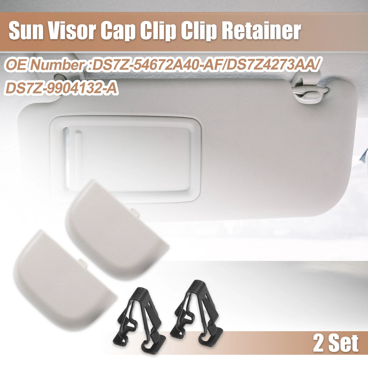 Set of 2 Gray Iron Sun Visor Cap Clips for Ford Fusion (2013–2016)
