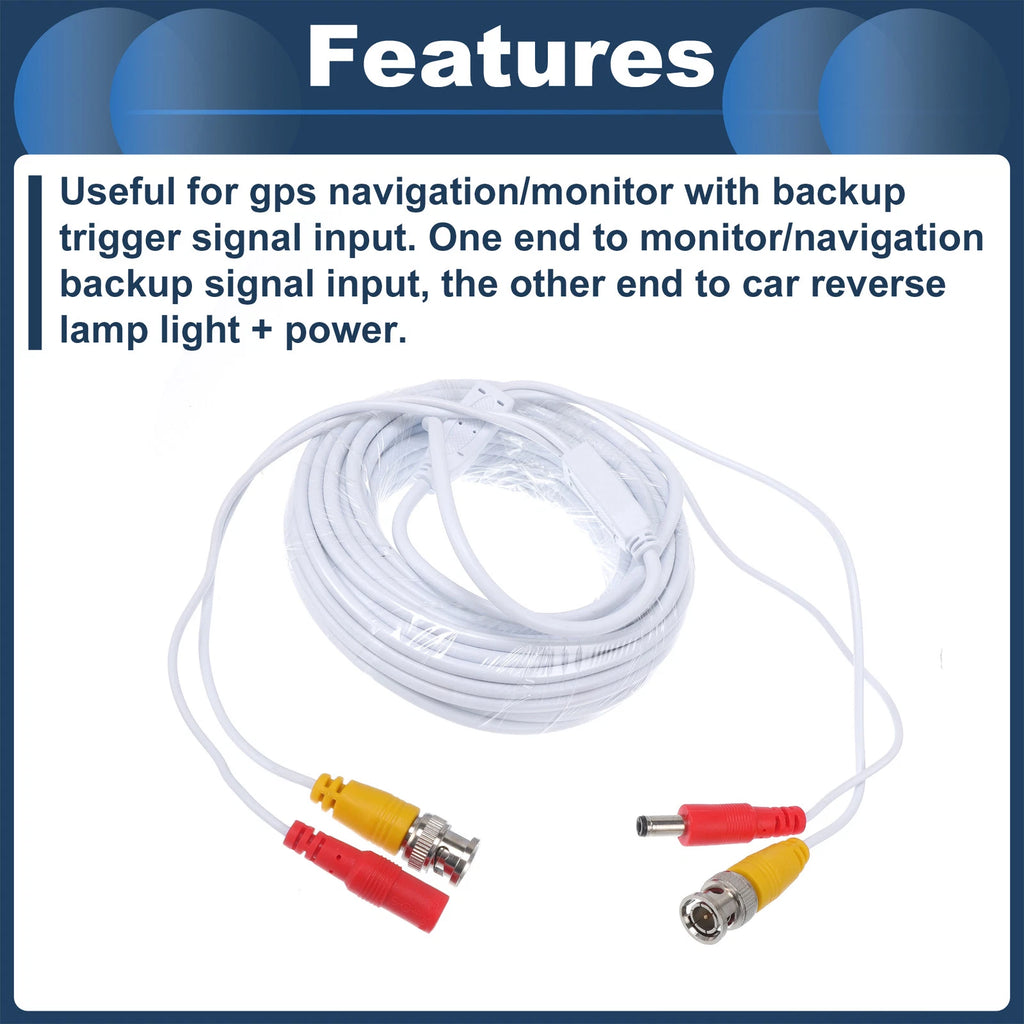 Reverse Rear View Parking Camera Video Cable BNC+DC for Universal (10M)