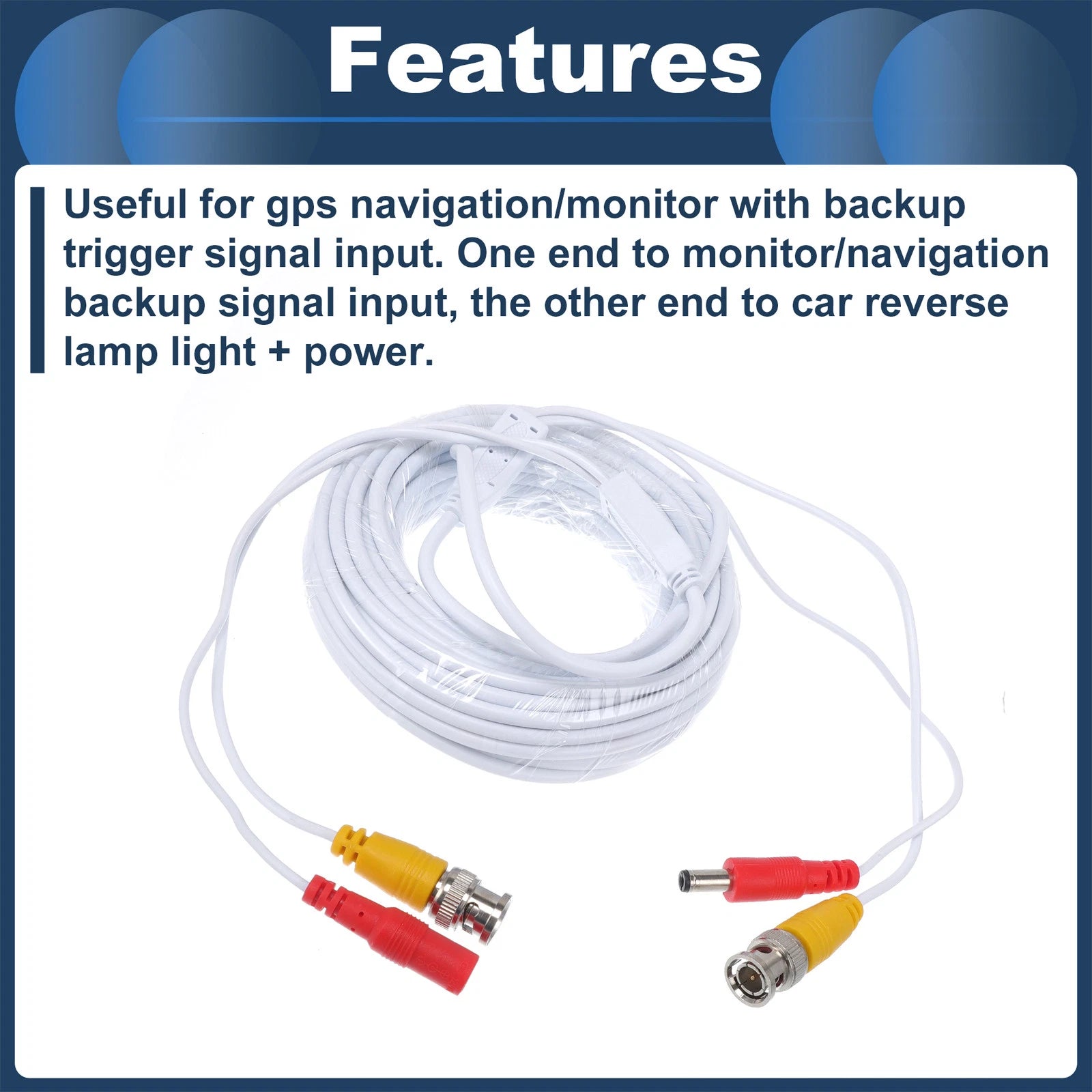 Reverse Rear View Parking Camera Video Cable BNC+DC for Universal (10M)