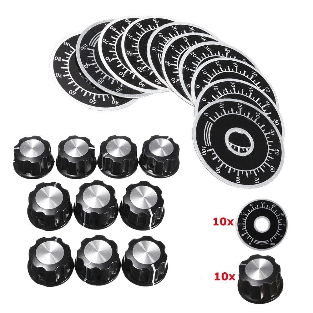 Rotary Potentiometer Knobs for 6mm Shaft (0-100 Scale)