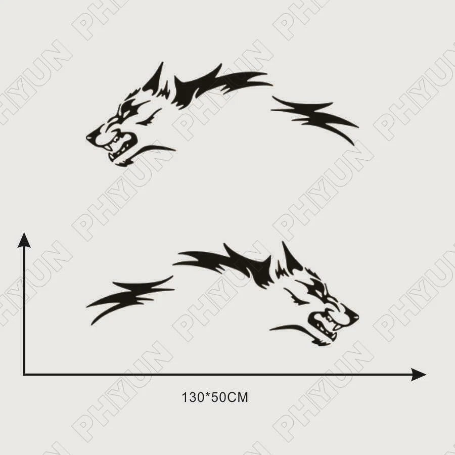 2X Black Car Body Side Door Stickers Running Wolf Totem Vinyl Decals Universal