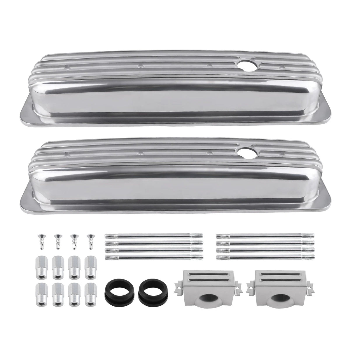 2X Valve Covers Center Bolt Polished for SBC Small Block Chevy (283–327)