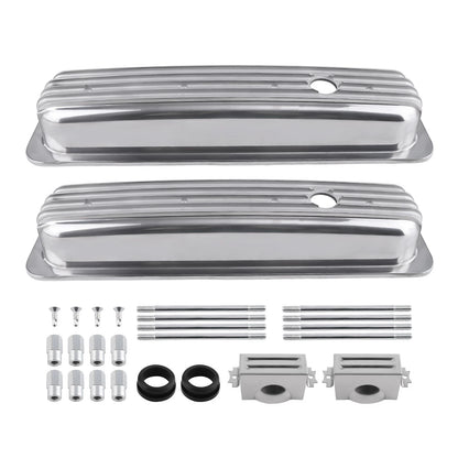 2X Valve Covers Center Bolt Polished for SBC Small Block Chevy (283–327)