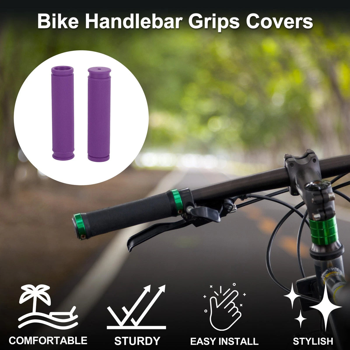 Bike Handlebar Grip Covers 125mm Soft End Grips Protector 1 Pair (Purple)