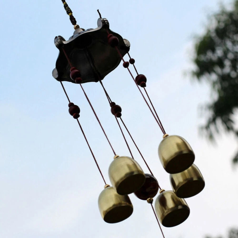 5 Copper Bells Wind Chimes Outdoor Garden Decor