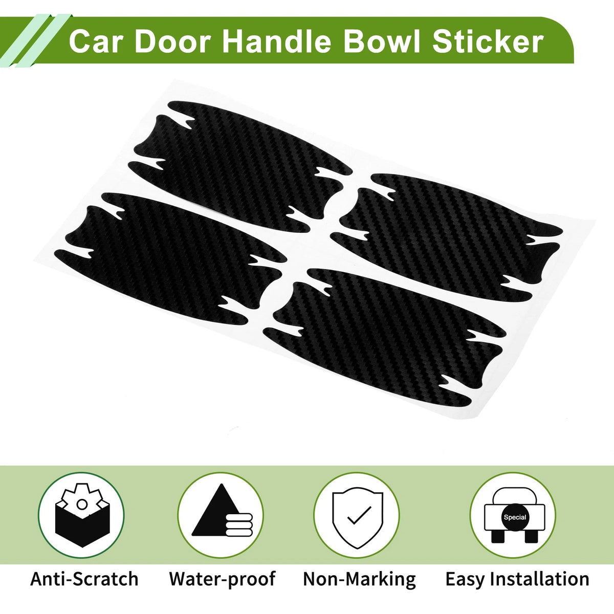 Car Door Handle Bowl Sticker for Universal Vehicles (51x89mm) - Black